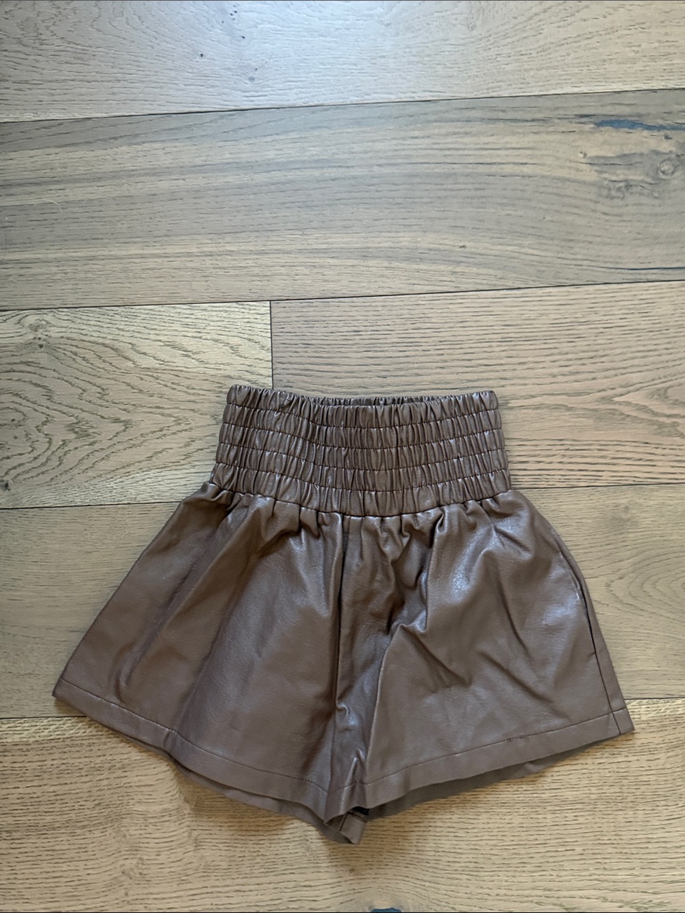 High-Waist Brown Faux Leather Women’s Shorts Size XS
